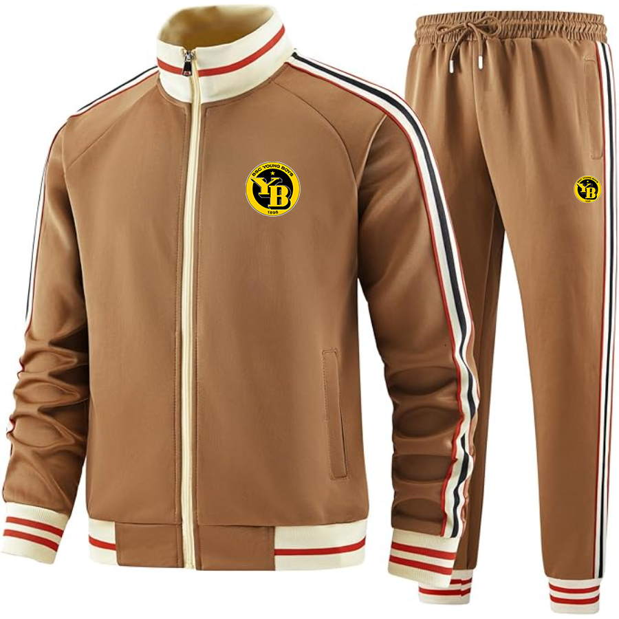 Men's Young Boys Soccer  Tracksuit with Bold Striped Accents and Zippered Front